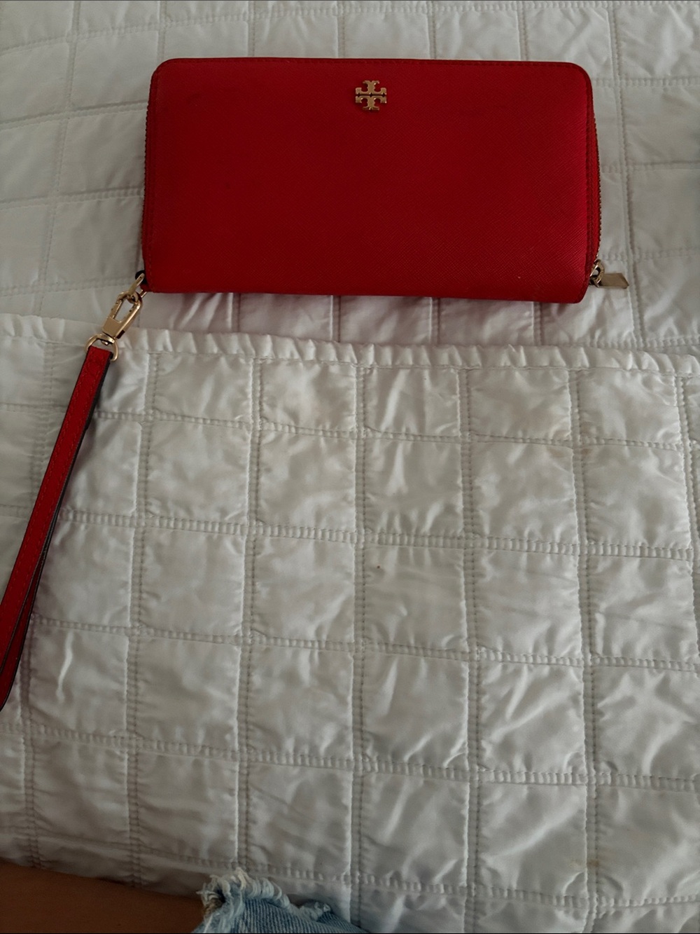 Tory Burch Red Zip-Around Wristlet with Gold Logo